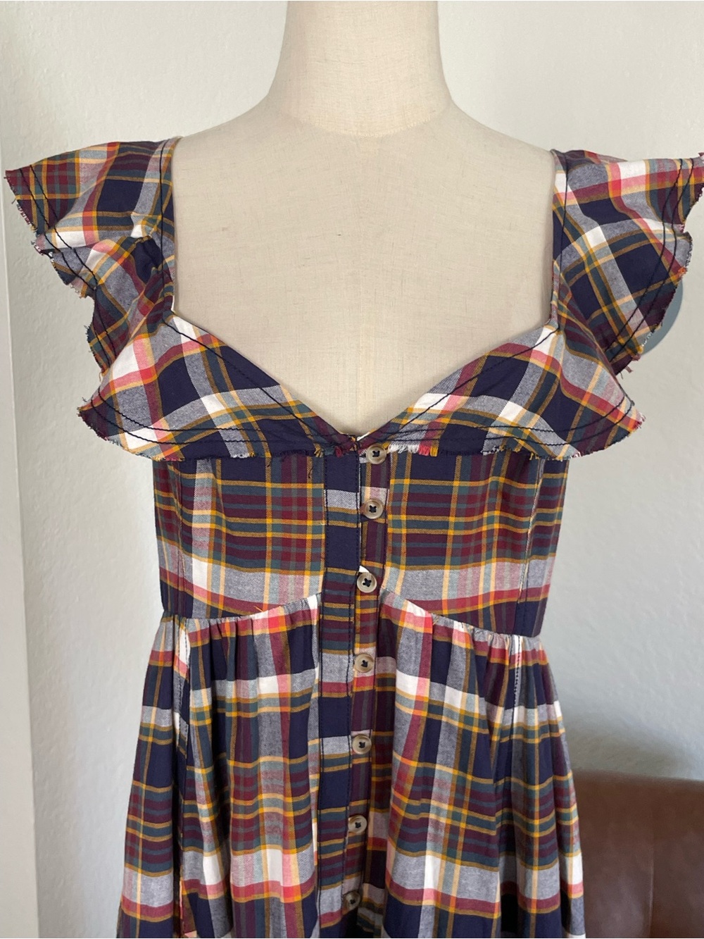 Anthropologie Pilcro Plaid Flannel Flutter Sleeve Buttoned Tiered Midi Dress - Picture 5 of 11